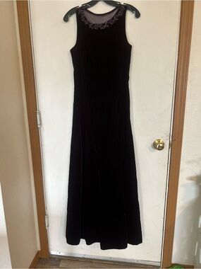 Vintage 90's Scott  McClintock Purple Velvet + Net Beaded High
Neck  Dress